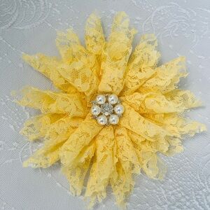 Yellow Lace Flower Brooch with Pearls